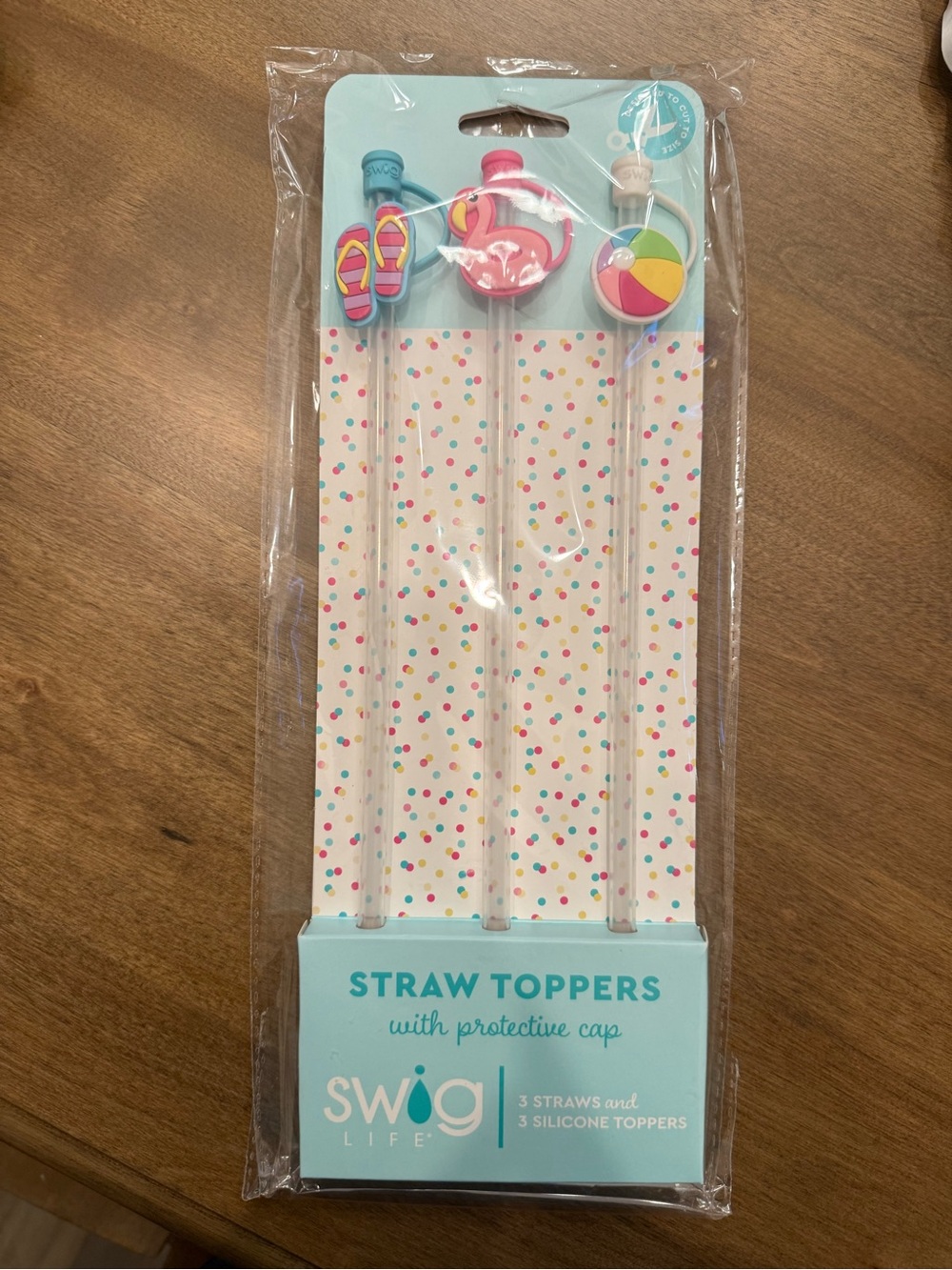 Summer Beach Silicone Straws with Toppers - Pink, Blue, Multi (3-Pack)